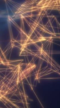 Glowing golden polygon network with connected lines and nodes on dark backg.. Stock Illustration