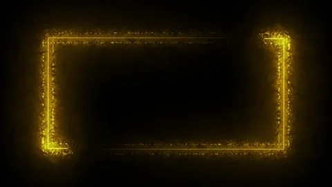 Glowing golden rectangle frame animation loop with fiery energy on black Stock Footage 336311281
