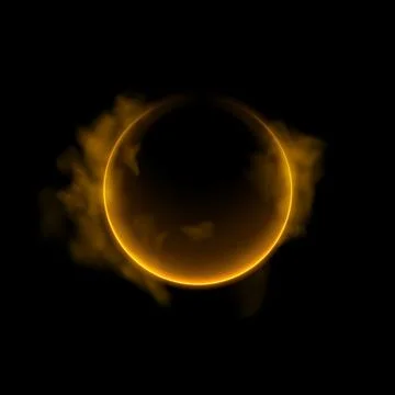 Glowing golden ring circle of fire and solar eclipse corona effect on black b イラスト素材