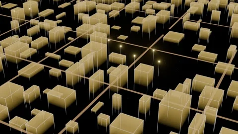 Glowing Golden Sci-Fi City With Expanding Digital Layers 库存影片 337383522