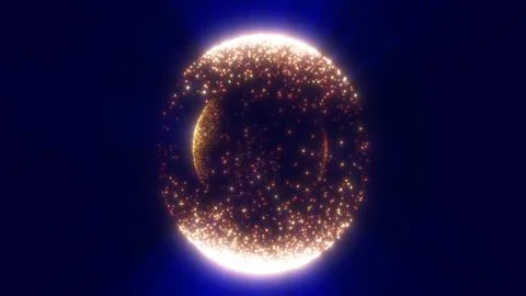 Glowing golden sphere composed of countless light particles forming a radiant Stock Illustration