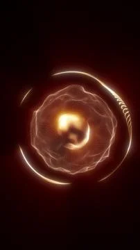 Glowing golden sphere made of particles and dotted waves, abstract digital .. 스톡 일러스트