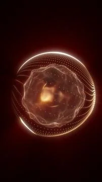 Glowing golden sphere made of particles and dotted waves, abstract digital .. Stock Illustration
