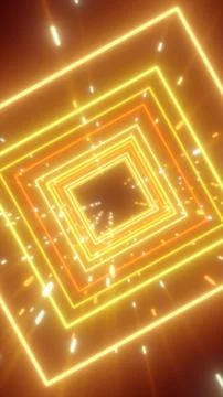Glowing golden square tunnel frames with light particles, creating a futuri.. Stock Illustration