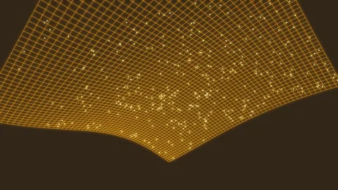 Glowing Golden Wireframe Mesh Wave with Shining Nodes Background Vidéo 340371104
