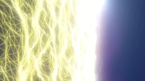 Glowing golden wireframe terrain extends toward a bright horizon Stock Footage 344371464