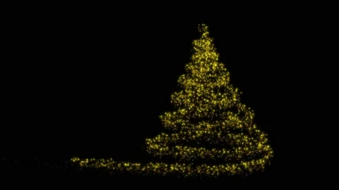 Glowing golgen Christmas tree animation with light and particles. 4k Stock Footage 166604268