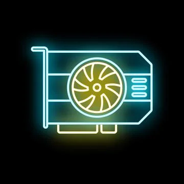 Glowing gpu graphics hardware neon digital sign Stockillustratie