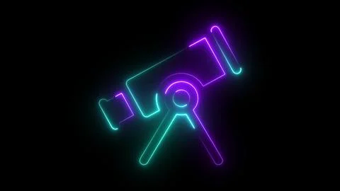 Glowing gradient neon telescope isolated on black background, for astronomy.. Stock Illustration