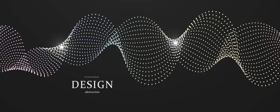Glowing gradient wavy lines on black background. Dynamic sound waves, energy  Stock Illustration