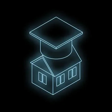 Glowing graduation cap placed on a school building represents the importance  Ilustración de archivo