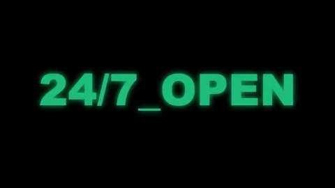 Glowing Green 24/7 Open Text Animation on Black Background for Business Ser.. 库存影片 330280327