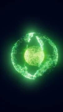 Glowing green abstract energy core with electric plasma arcs on dark backgrou Stock Illustration
