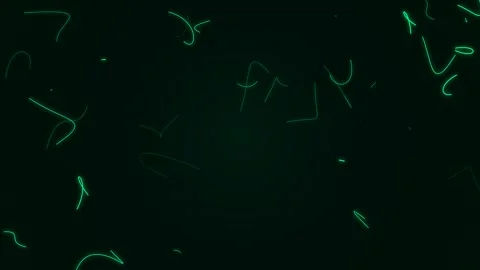 Glowing green abstract lines floating and swirling in a dark background Stock Footage 345617614
