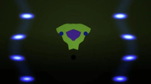 Glowing green alien face with blue eyes and lights. Stock Footage 336696468