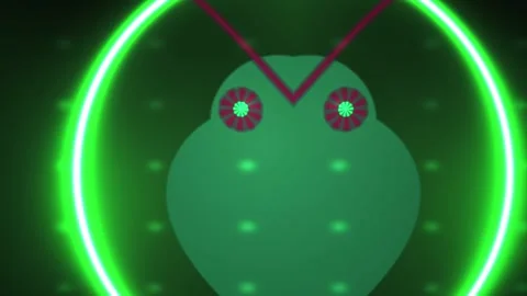 Glowing green alien face with neon circle. Stock Footage 337463907