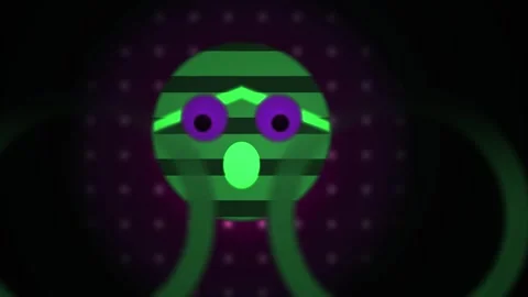 Glowing green alien face with purple eyes and pink dots. Stock Footage 337463941