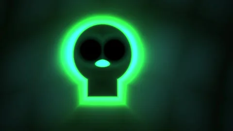 Glowing green alien head logo symbol. Stock Footage 334878287