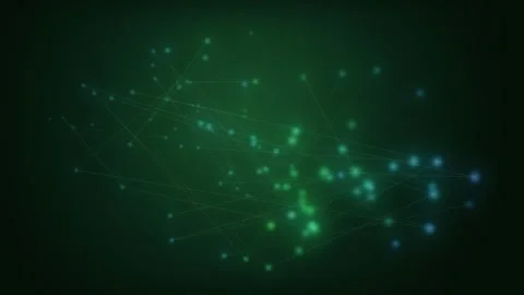 Glowing green and blue digital plexus network on dark background Stock Footage 335893822