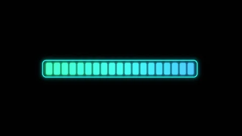 Glowing Green And Blue Segmented Progress Bar On Black Futuristic UI Stock Footage 327041481
