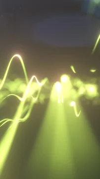 Glowing green and yellow light trails form an abstract digital waveform wit.. Stock Illustration
