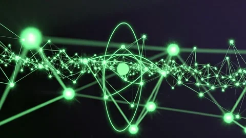 Glowing green atom model with dynamic plexus network for science and techno.. Video stock 346129103
