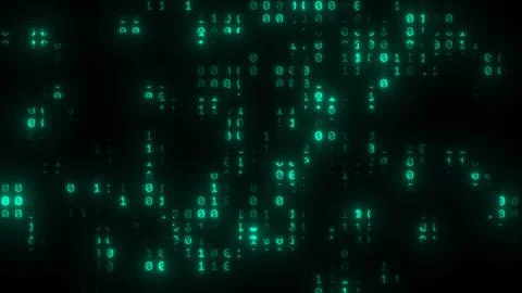 Glowing green binary code abstract with a black background. Illustrazione stock