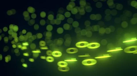 Glowing green binary code numbers flying front of screen. 3D illustration 스톡 일러스트