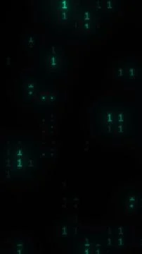 Glowing green binary code stream on a black background. Stock Illustration