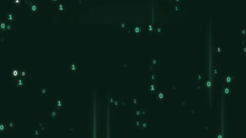 Glowing green binary digits, zeros and ones, floating and falling through d.. Stock Footage 346103440