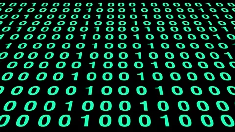 Glowing green binary numbers on a black background in perspective, showing .. Stock Footage 340528734