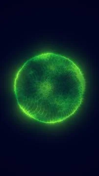 Glowing green biological orb on a dark background, resembling a microscopic.. Stock Illustration