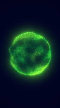 Glowing green biological orb on a dark background, resembling a microscopic.. Stock Illustration