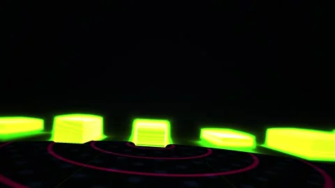 Glowing Green Blocks Pulsing on a Neon Grid in Dark Futuristic Interface Stock Footage 343702136