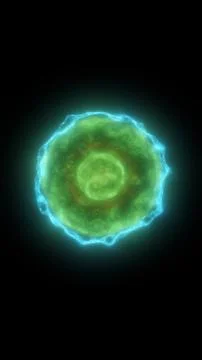 Glowing green cell-like orb with a cyan edge, soft inner texture, and micro.. Stock Illustration