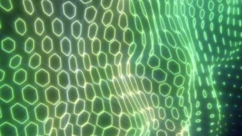 Glowing green cellular grid pattern with neon hexagonal shapes Stock Footage 337185634