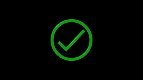 Glowing green check mark inside a circle on black background, minimalist ap.. 스톡 동영상 337132682