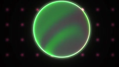 Glowing green circle on black background with red dots. Stock Footage 337507749