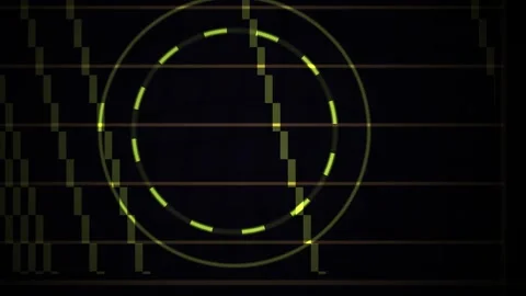 Glowing Green Circle with Falling Pixel Matrix Lines on Dark Tech Background Stock Footage 343702142
