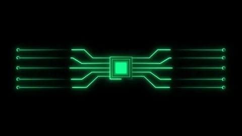 Glowing green circuit board microchip design with lines. Circuit board tech.. Stock Footage 337369289