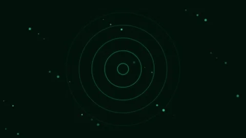A glowing green circular radar interface set against a dark void background Video stock 338310595