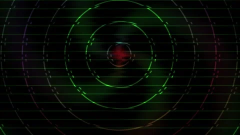 Glowing green concentric circles on dark background with grid pattern. Stock Footage 335955109