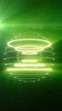 Glowing green concentric rings form a floating energy structure with radian.. Stock-Illustration