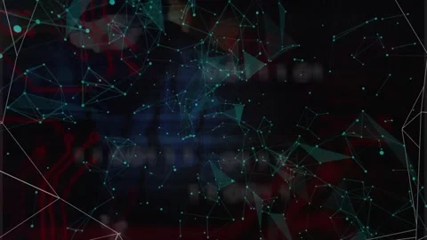 Glowing green core pulsing, low-poly tunnel collapsing into teal node network, Stock Footage 329575960