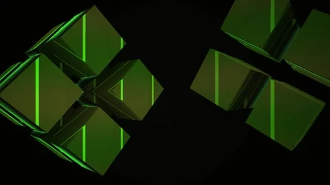 Glowing green cubes in darkness. Stock Footage 334337458