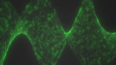 Glowing green data wave shaped like an hourglass, made of pixels and mesh lin Stock Footage 329164098