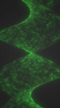 Glowing green data wave shaped like an hourglass, made of pixels and mesh l.. イラスト素材