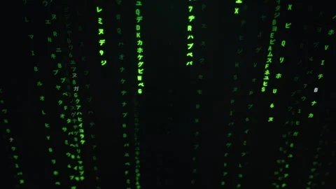 Glowing Green Digital Code Falling Downward in a Cyberpunk Matrix Style Vídeos de archivo 334733995