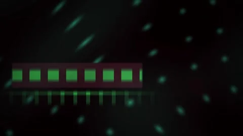 Glowing green digital display board in dark space with particles. Stock Footage 337464443