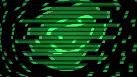Glowing green digital eye with horizontal lines and distorted pixels on bla.. Stockbeeldmateriaal 335517993